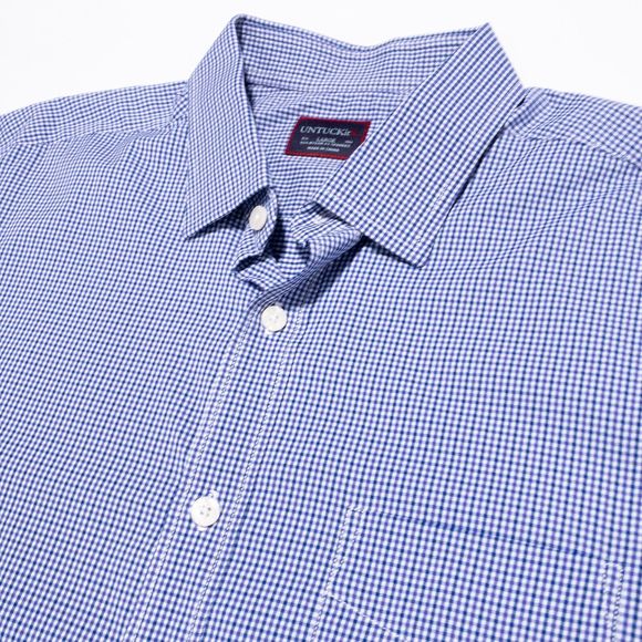 UNTUCKit Performance Shirt Men's Large Wicking Nylon Blue Check Button-Up - Picture 7 of 10